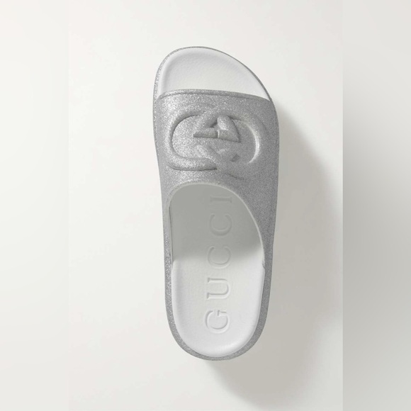 NEW GUCCI MIAMI GLITTER INTERLOCKING G PLATFORM SLIDES SANDALS G41 US 11 - Picture 2 of 13